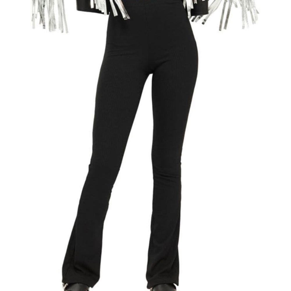 Topshop Black Ribbed Jersey Flare Trousers